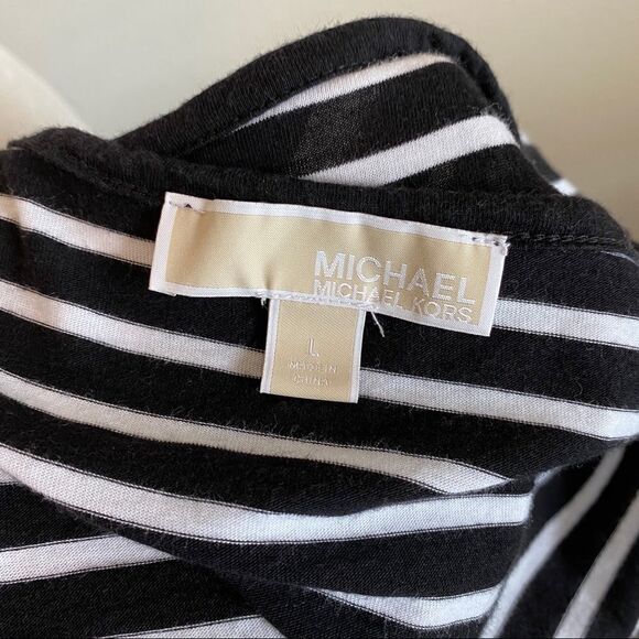 MICHAEL Michael Kors Black Stripe Front Tie 3/4 Sleeve Stretchy Top Large - Picture 9 of 11